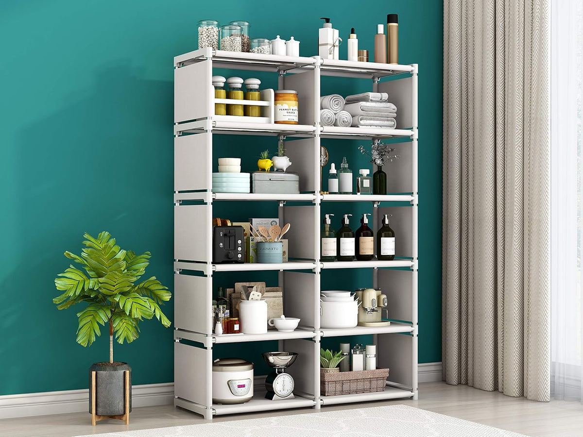 Gray 5 Tier 10 Cubes Storage Shelves Bookcase W99619