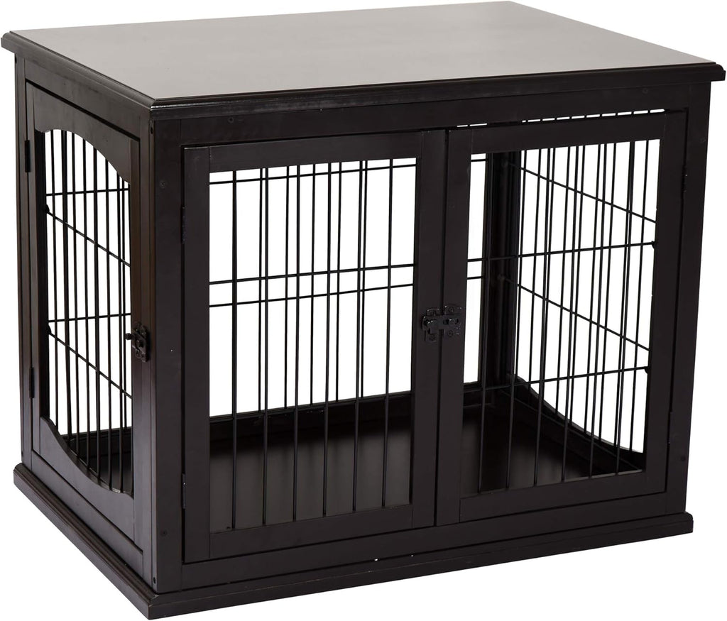 26'' Wooden Dog Cage Pet Crate Kennel with Double Door, Dark Brown D58910