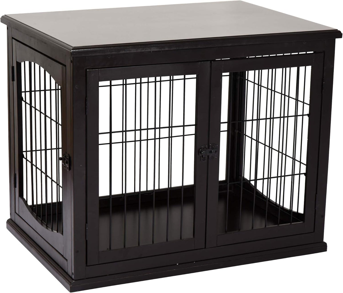 26'' Wooden Dog Cage Pet Crate Kennel with Double Door, Dark Brown D58910