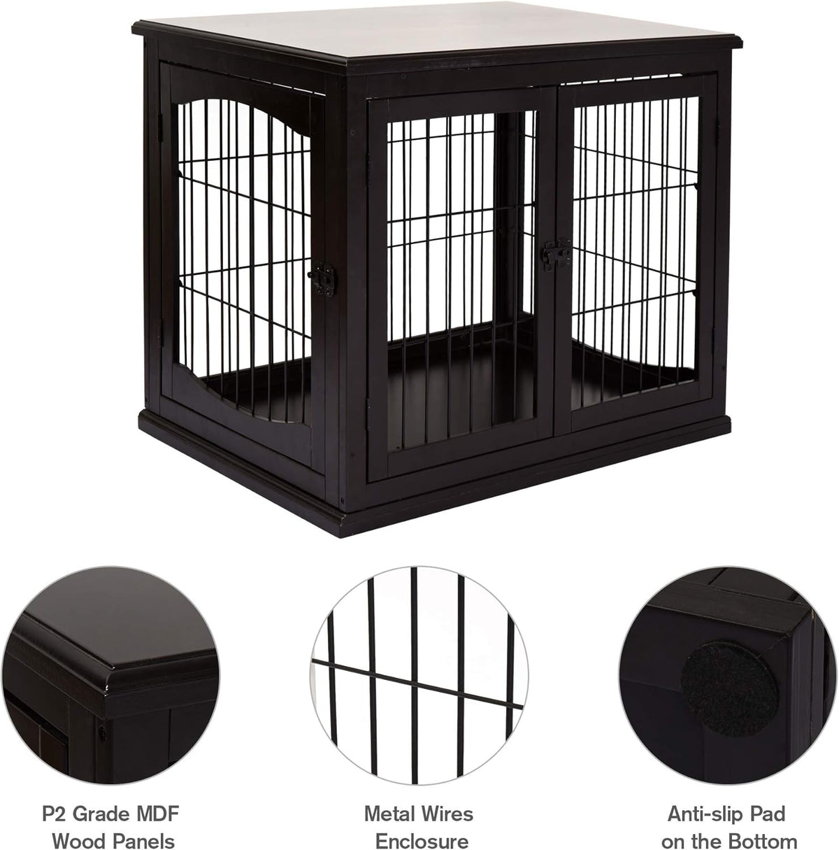26'' Wooden Dog Cage Pet Crate Kennel with Double Door, Dark Brown D58910