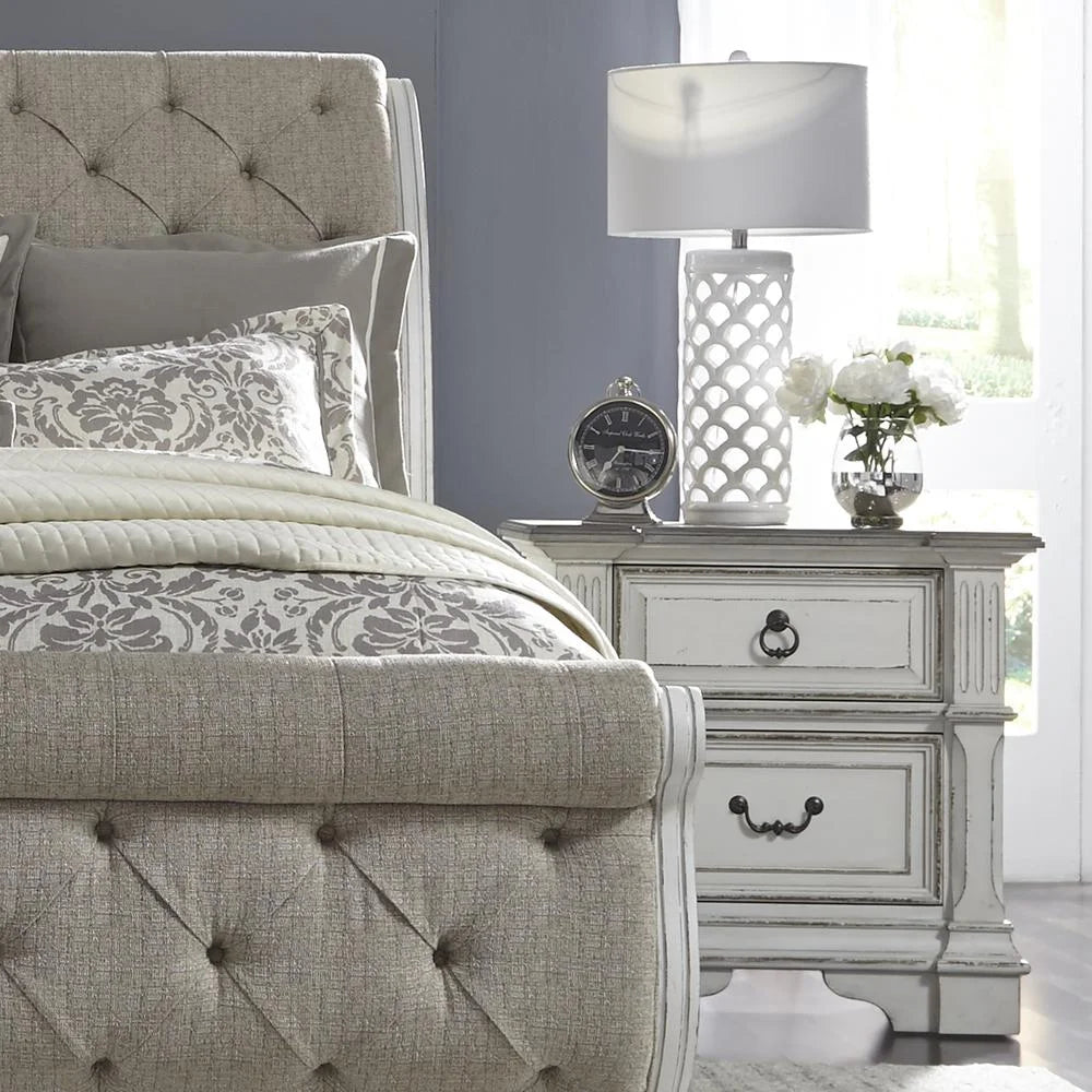 White 2 Drawer Night Stand with Charging Station G587