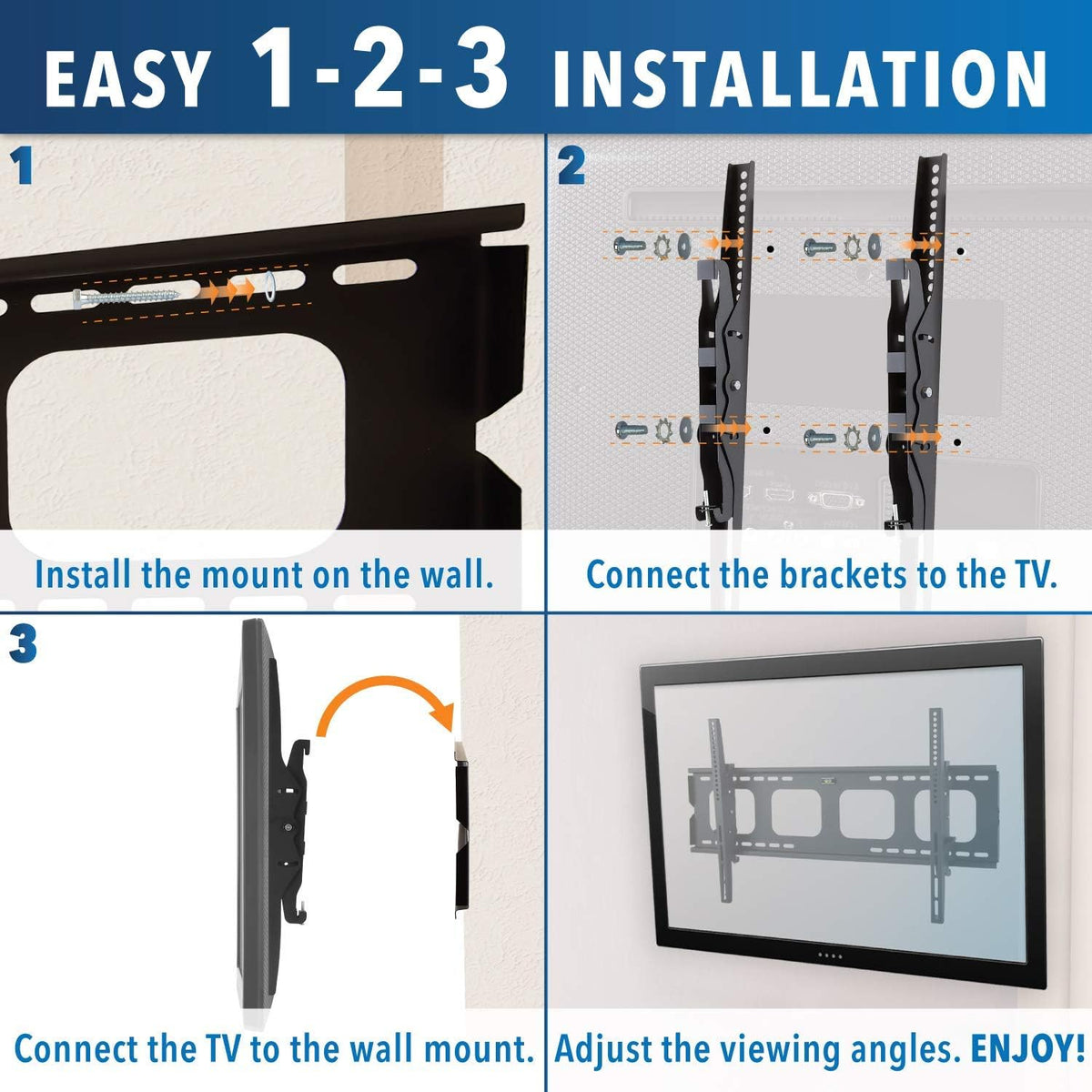 Large Tilting TV Wall Mount Bracket, 220 Pound Capacity, VESA Compatible, Pack of 2 Z319