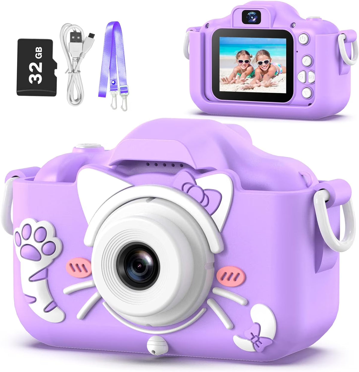 Kids Camera with Cartoon Soft Silicone Cover, 32G SD Card Included I3758
