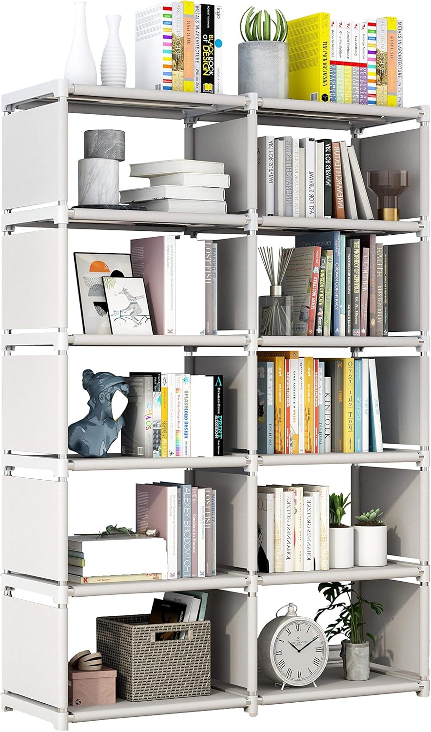 Gray 5 Tier 10 Cubes Storage Shelves Bookcase W99619
