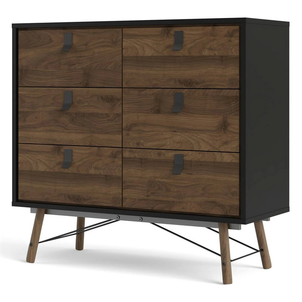 Black Matte and Walnut 6 Drawer Engineered Wood Chest X76443