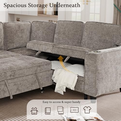 86 INCH L Shaped Convertible Sleeper Sectional Sofa Pull-Out Couch Bed T60992